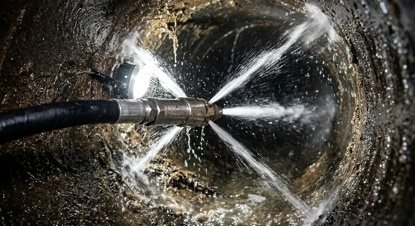 High-pressure hydro jetting nozzle cleaning sewer pipe for Sewer Cleanout in Hialeah
